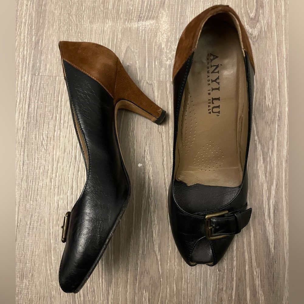Anyi Lu Leather Pumps with Peep Toe | Made in Italy | Size 37 1/2
